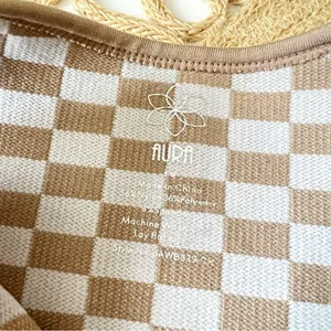 Aura Tan & White Checkered Crop Tank Top thumbnail 5