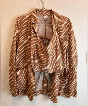 A New Day Tan Zebra Print Long Sleeve Linen Blend blazer + crop top matching 2 piece set thumbnail 3