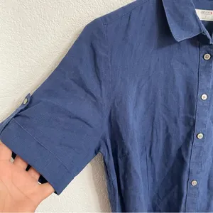 Untuckit Womens Dress Blue Button Front Belted Linen Short Sleeve Size 6 thumbnail 6