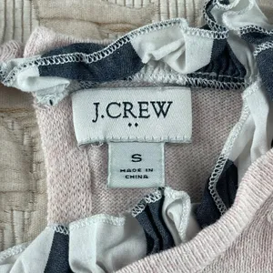 J.Crew Women's Light Pink Cotton Ruffle‎ Gingham Trim Keyhole Sweater Small thumbnail 3