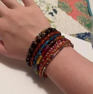 Women’s Stretchy Spiral Bracelet Cuff Beaded Multi Color Glass Bead thumbnail 1