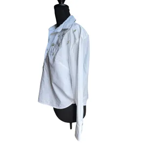 Talbots Petite White Cotton Popover Shirt Rhinestone Embellished Western Country thumbnail 5
