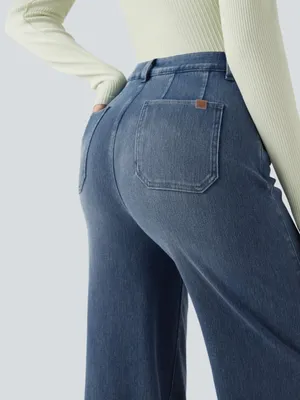 Halara Flex™ High Waisted Tummy Control Wide Leg Casual Jeans, tide blue thumbnail 5