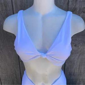 White Two Piece Padded Triangle Knot Front Top Bikini Set Size Medium thumbnail 6