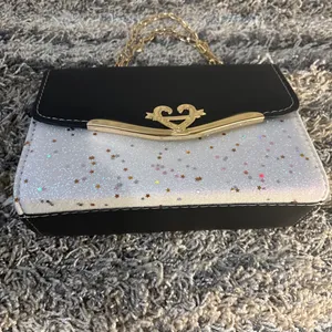 Black & White Glitter Shoulder Bag with Gold Chain thumbnail 2