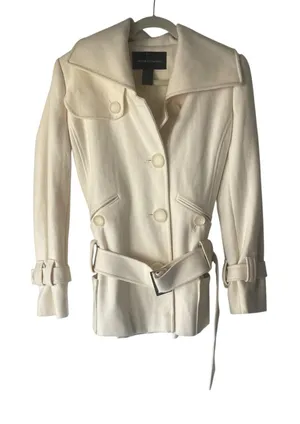 Moda Size Small‎ Wool Blend Cream Button Belted Pea Coat Old Money thumbnail 1