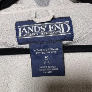 Vintage Lands End Womens Petite Fleece Zip Up Hoodie Jacket Beige Size‎ S thumbnail 5