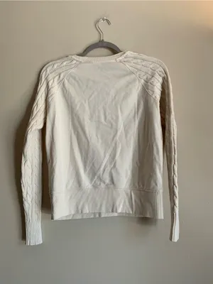 Lauren Ralph Lauren Black Label Ivory Cable Detail Sweatshirt Top Sweater Cotton thumbnail 3