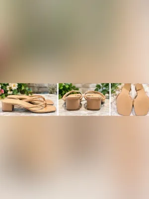 JustFab Tan Minimalist Square-Toe Mid Block Heel Sandals size 8 thumbnail 3