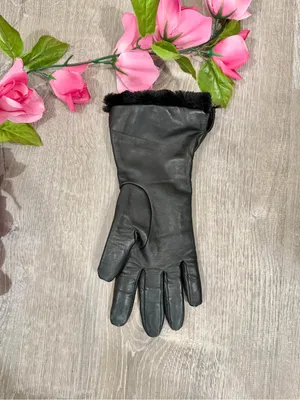 Fownes Vintage Black Leather Faux Fur Trim Long Gauntlet Gloves XL Quiet Luxury thumbnail 6