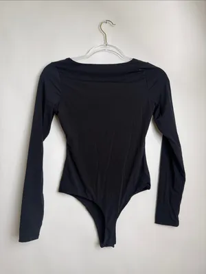 PUMIEY Black Scoop Neck Long Sleeve Bodysuit Smoke Cloud Collection Size Medium thumbnail 4