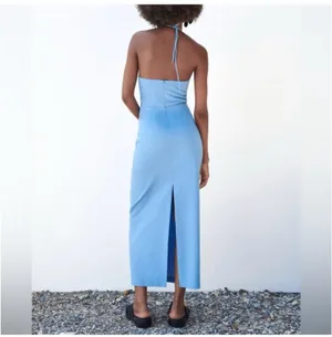 Zara Bright Blue Strapless Cutout Midi Dress thumbnail 5