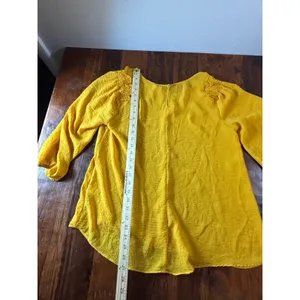 Cato Yellow Smocked Shoulder‎ 3/4 Balloon Sleeve Textured Blouse Large Mustard thumbnail 6