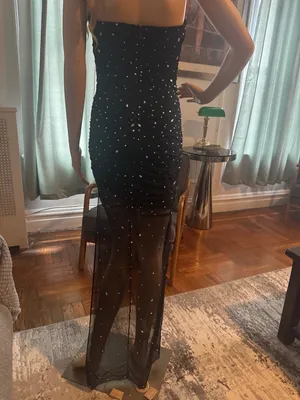 Banjul Black Strapless Beaded Sheer Maxi Dress thumbnail 4