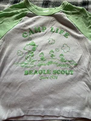 Peanuts Snoopy Beagle Scout Camp Life Raglan Baby Tee XS thumbnail 2