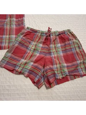 Lauren Ralph Lauren Plaid Multi Color Pajama Button Up Shirt & Shorts Set Medium thumbnail 14
