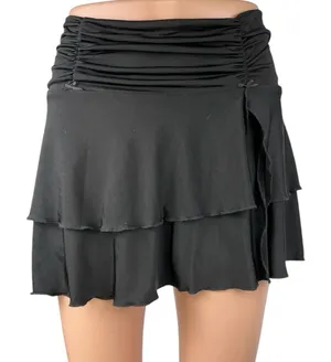 Tiger Mist Black Ruched Ruffle Layered Tiered Stretch Mini A-line Skort Skirt S thumbnail 1