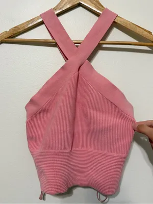 Abercrombie & Fitch Ottoman Ribbed Cross-Back Tank Top Size Medium Pink thumbnail 2