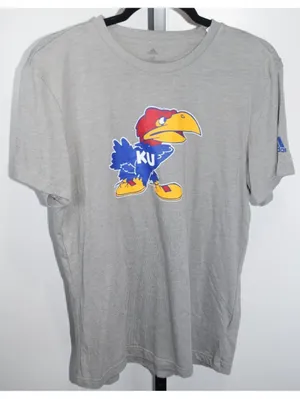 Adidas Kansas Jayhawks KU Gray Mascot Logo T-Shirt Size Medium Short Sleeve thumbnail 1
