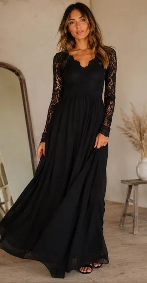 Lulus Awaken My Love Black‎ Lace Open Back Cutout Formal Gown Maxi Dress thumbnail 1