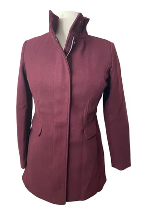 Vince Camuto Tailored Full Zip Snap Closure Pea Coat - Burgundy thumbnail 1