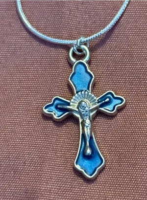 Sterling Silver 925 Necklace with Blue Enamel Cross Pendant thumbnail 1