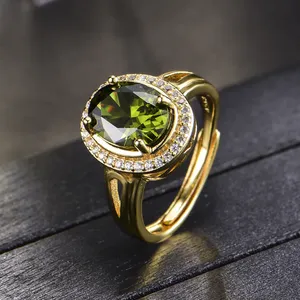 18K Gold Plated Adjustable Birthstone Crystal Green Peridot Ring for Women thumbnail 3