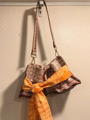 NWOT Free People Brown Bandana-Print Shoulder Bag with Orange Scarf Tie thumbnail 2