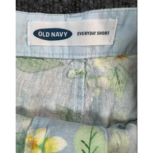 OLD NAVY Everyday Short Women 6 Blue Botanical Linen Blend‎ Tropical Citrus thumbnail 3