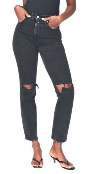 Abercrombie The 90s Straight Ultra High Rise Black Distressed‎ Jeans Size 4 / 27 thumbnail 1