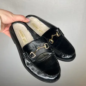 Madden Girl Addler-F Black Horsebit Faux Fur Lined‎ Mule Loafers Mens 7M thumbnail 1