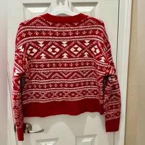 American Eagle Nordic Fair Isle Cozy Casual Sweater Size Small red white thumbnail 3