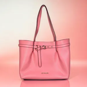Michael Kors Emilia Large Pebbled Leather Tote Bag Grapefruit Pink Buckle Accent thumbnail 15