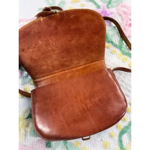 Vintage Hand‎ Tooled Leather Aztec Mayan Calendar Crossbody Saddle Bag Brown thumbnail 4