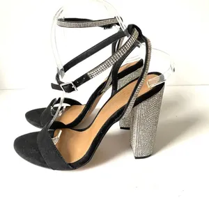 ASOS Design Hot Step Embellished Rhinestone Block Heel Black Sandals size 5 thumbnail 9