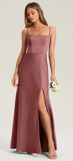 Azazie Bridesmaid Dress Amethyst Lidia Stretch Satin A2 thumbnail 1