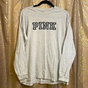 PINK Victorias Secret campus gray long sleeve, black logo, size M thumbnail 1
