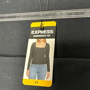 Express Black Square Neck Long Sleeve Tee Shirt Cotton Blend NWT Womens Medium thumbnail 3