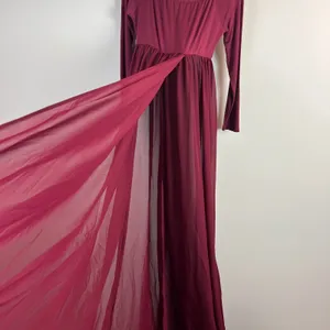 PinkBlush Maxi Dress Womens XL Maroon Off Shoulder Sheer A-Line Unlined Flowy thumbnail 5