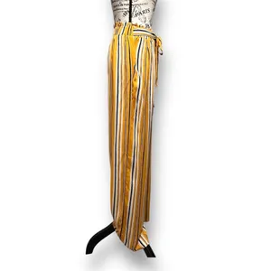Anthropologie After Market Mustard Striped Wide Leg Pants Tie Waist Boho Resort‎ thumbnail 4