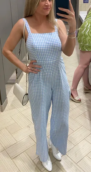 Blue plaid jumpsuit thumbnail 1