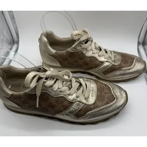 Coach C118‎ Runner Womens Size 8.5 Gold Brown Monogram Metallic Lace Up Sneakers thumbnail 7