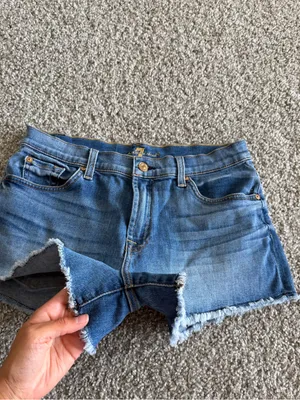7 For All Mankind Blue Denim Cutoff Shorts with Raw Hem thumbnail 6