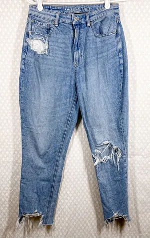 American Eagle Women Jeans Sz 6 Light Wash‎ Distressed Highest Rise Mom Denim thumbnail 1