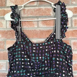 Anna Sui Anthropologie Silk Blend Mini Dress Women’s 8 Black Print thumbnail 7