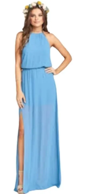 Show Me Your Mumu Heather‎ Halter Blue Maxi Bridesmaid Dress Size X-Large thumbnail 1