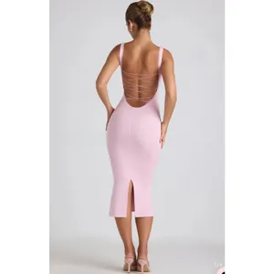 Oh Polly Navi Modal Lace-Trim Midaxi Dress in Soft Pink Size 2 New thumbnail 2