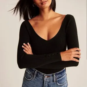 Abercrombie & Fitch Black Off Shoulder Ribbed Long Sleeve Bodysuit Medium #1700 thumbnail 1