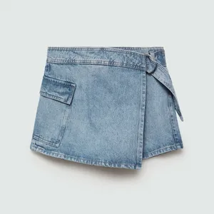 MNG Mango Cotton Denim Belted Cargo Mini Skort Skirt Women’s Size Medium thumbnail 3