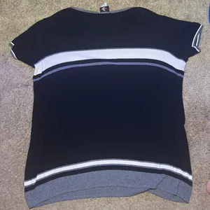 FLAWED Vintage No Boundaries Black Striped‎ Short Sleeve Knit Sweater Top Y2K XL thumbnail 4